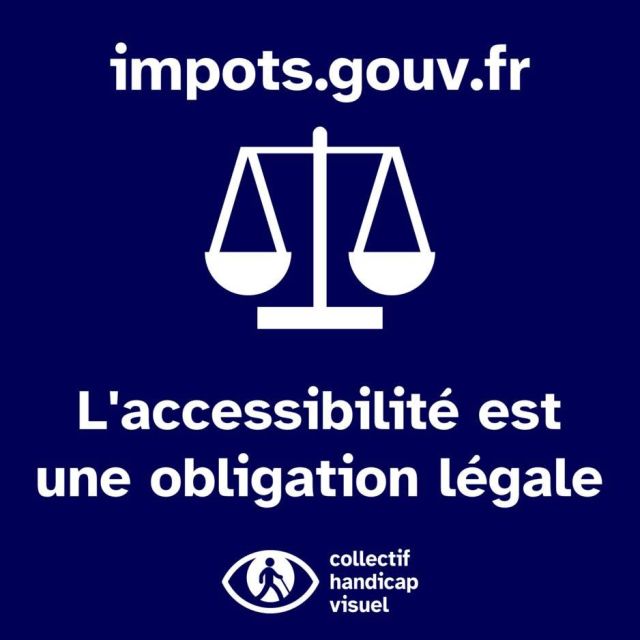 Un pictogramme de balance, le logo du CHV et le texte : impots;gouv;fr, l'accessibilité est une obligation légale